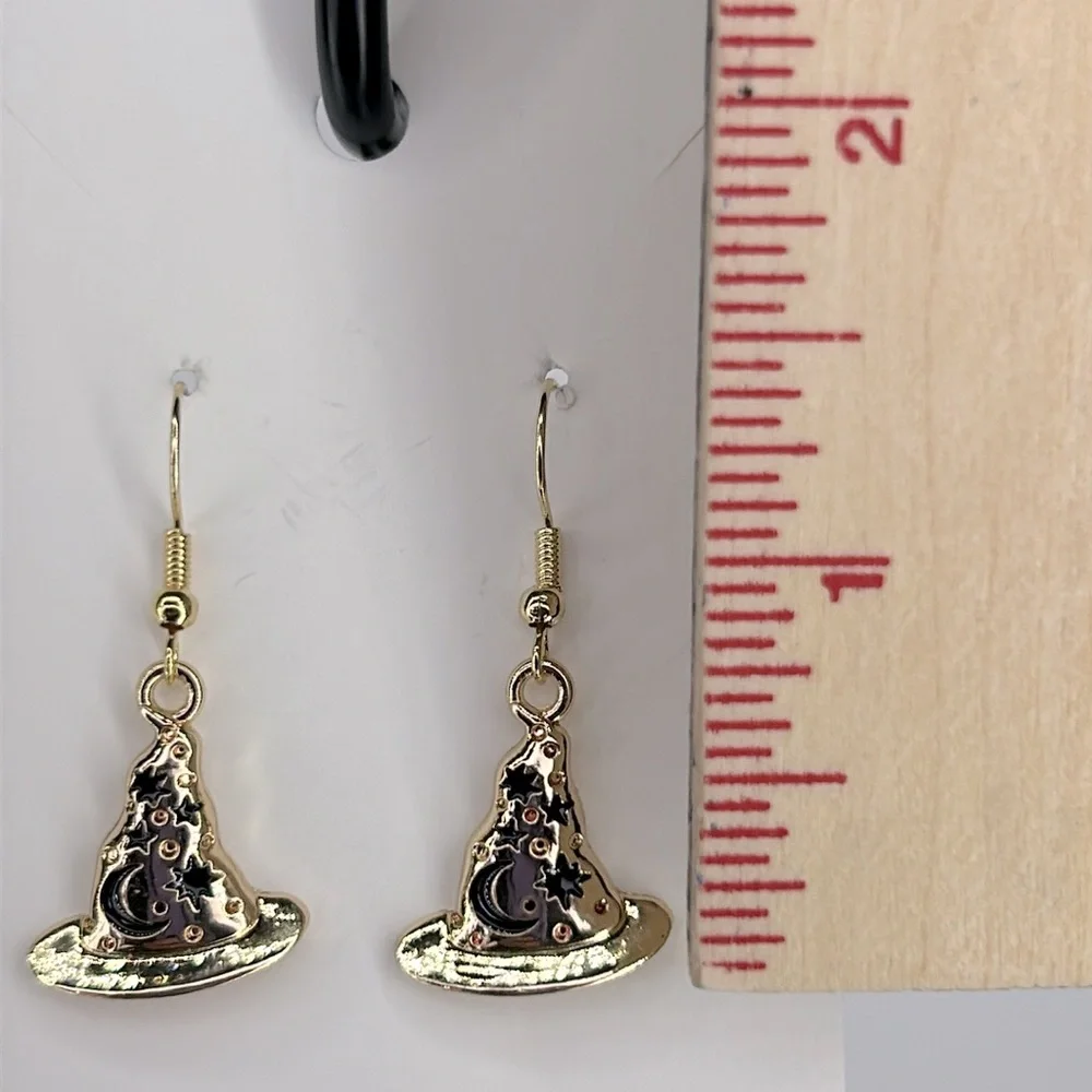 Witch Hat Enamel Alloy Dangle Charm Earring - Picture 2 of 3
